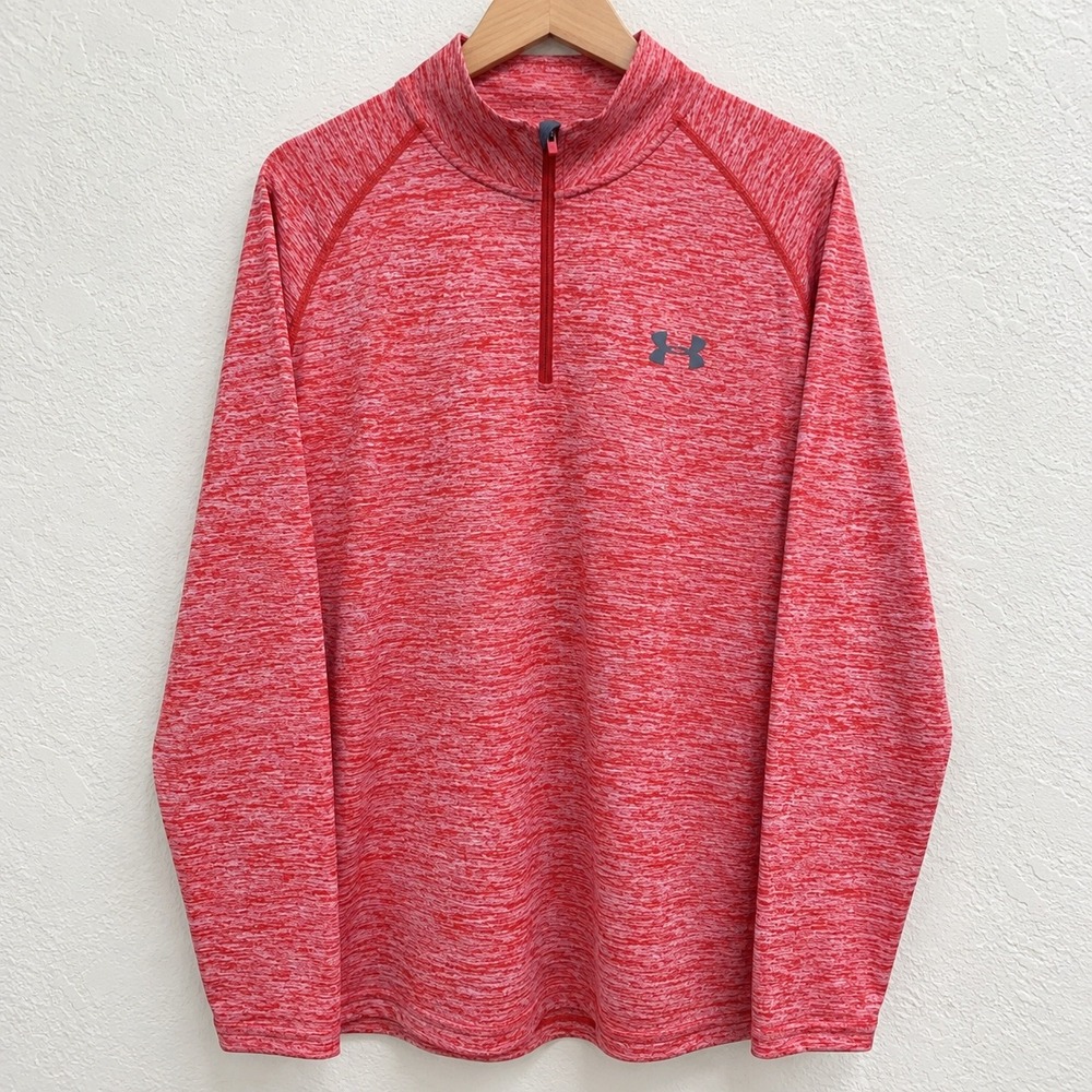 Under Armour Mens Large Red Space Dye HeatGear 1/4 Zip Pullover Tech Shirt LG